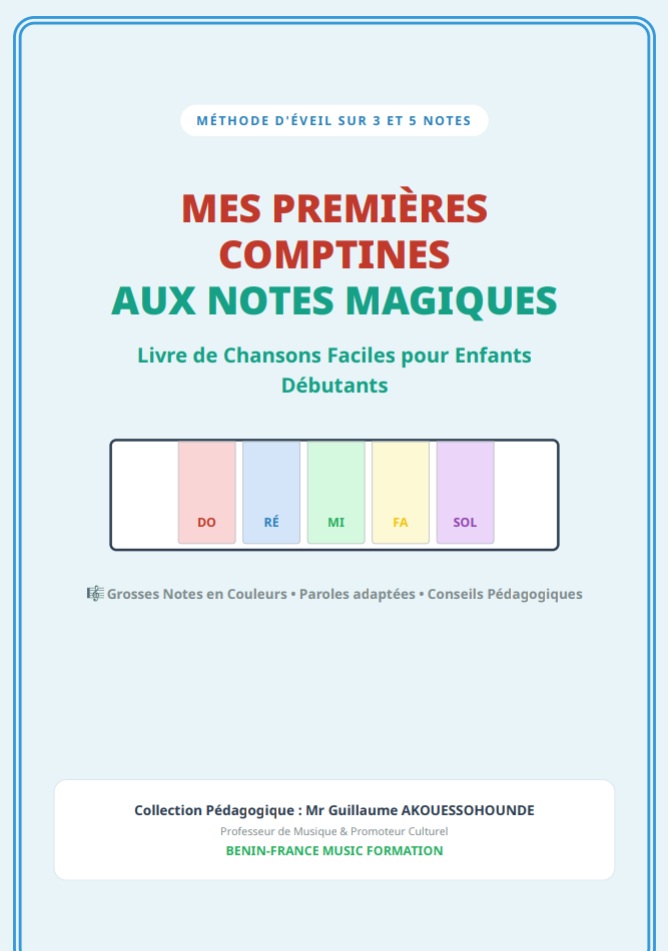 MON PREMIER LIVRE DE COMPTINES AUX NOTES MAGIQUES "TOM 1" pour enfants 4 à 7 ans