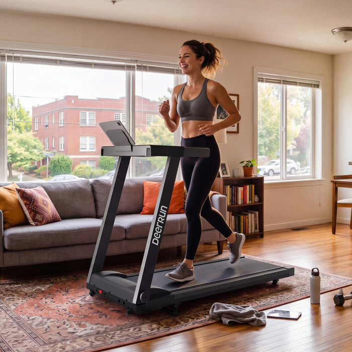Tapis de course pliable avec inclinaison réglable.