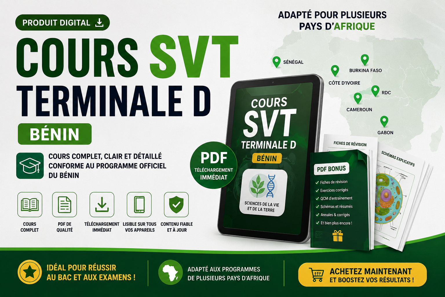 🧬 Pack Ultime SVT Terminale D – Réussite au Baccalauréat (Bénin & Afrique de l'Ouest)
