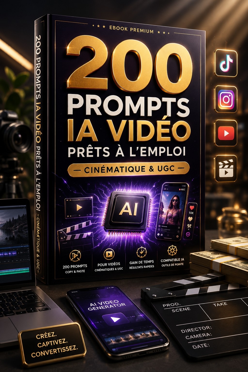 200 prompt IA vidéo prêt à l'emploi cinématique &UGC