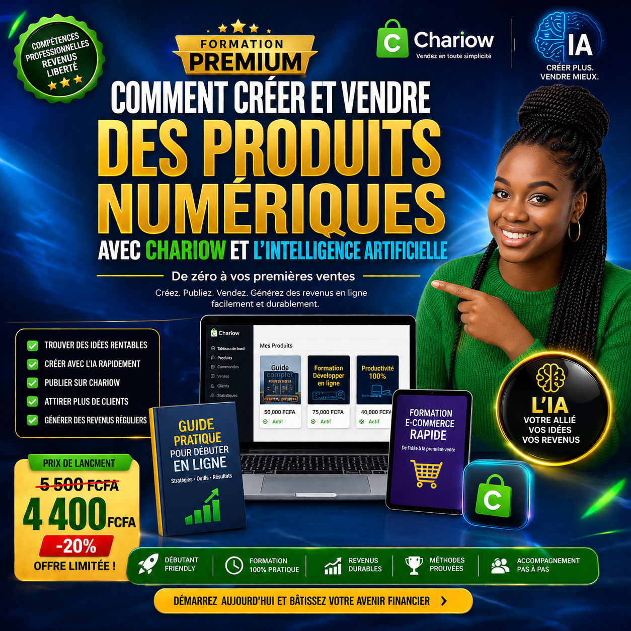 FORMATION PREMIUM COMMENT CRÉER ET VENDRE DES PRODUITS NUMÉRIQUES AVEC CHARIOW ET L'INTELLIGENCE ARTIFICIELLE
