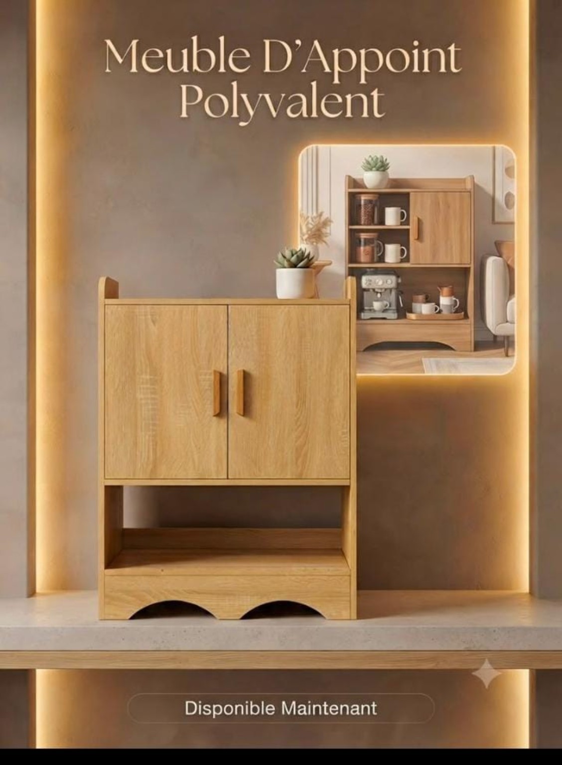 Meuble d'appoint polyvalent en bois avec rangement à deux portes