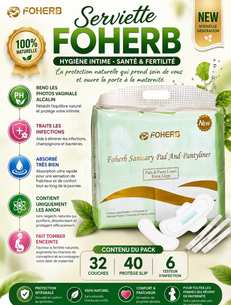 Serviettes Hygiéniques FOHERB – Protection Intime, Confort et Fraîcheur