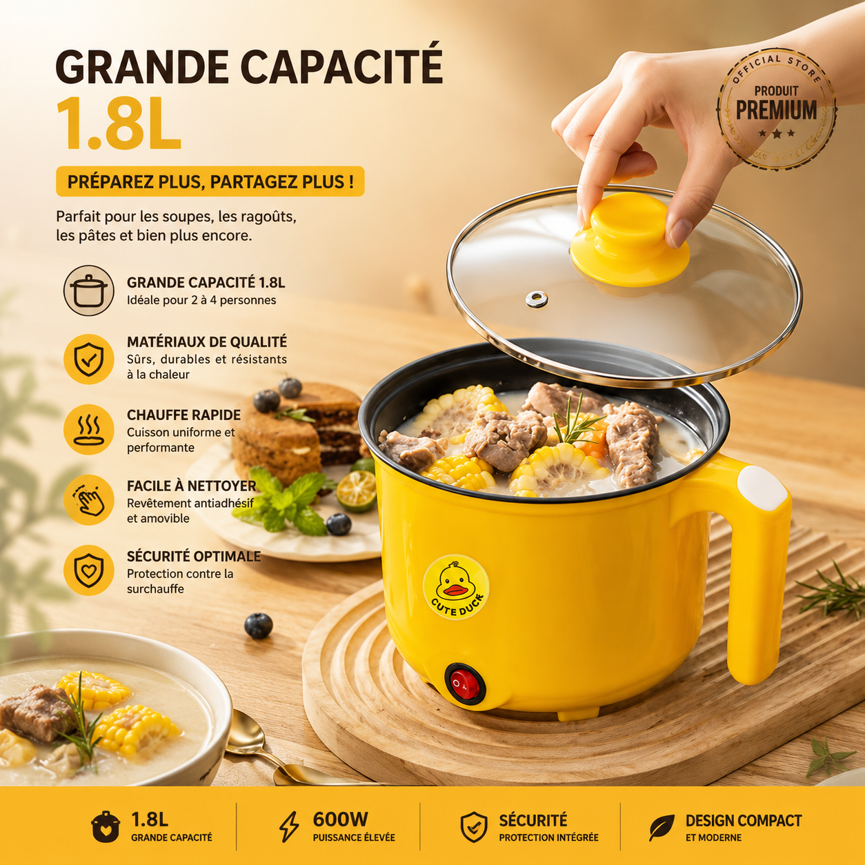Mini Marmite Électrique Multifonction 1,8 L – Cuisson rapide et pratique