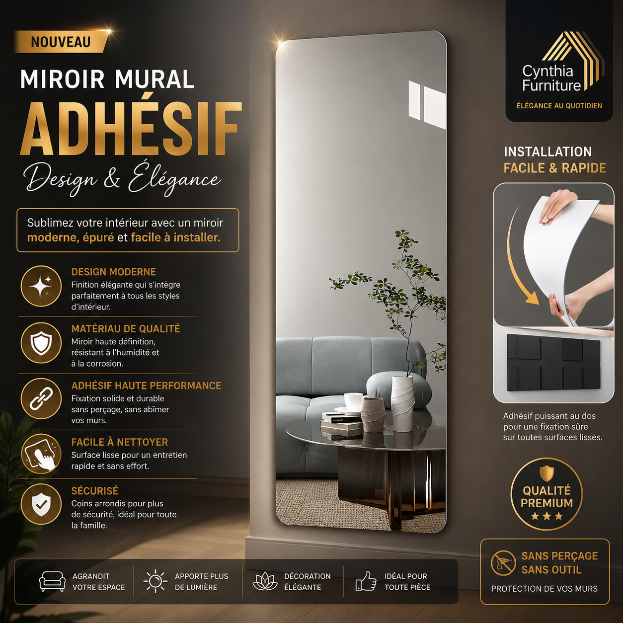 Le miroir mural qui allie design et praticité.