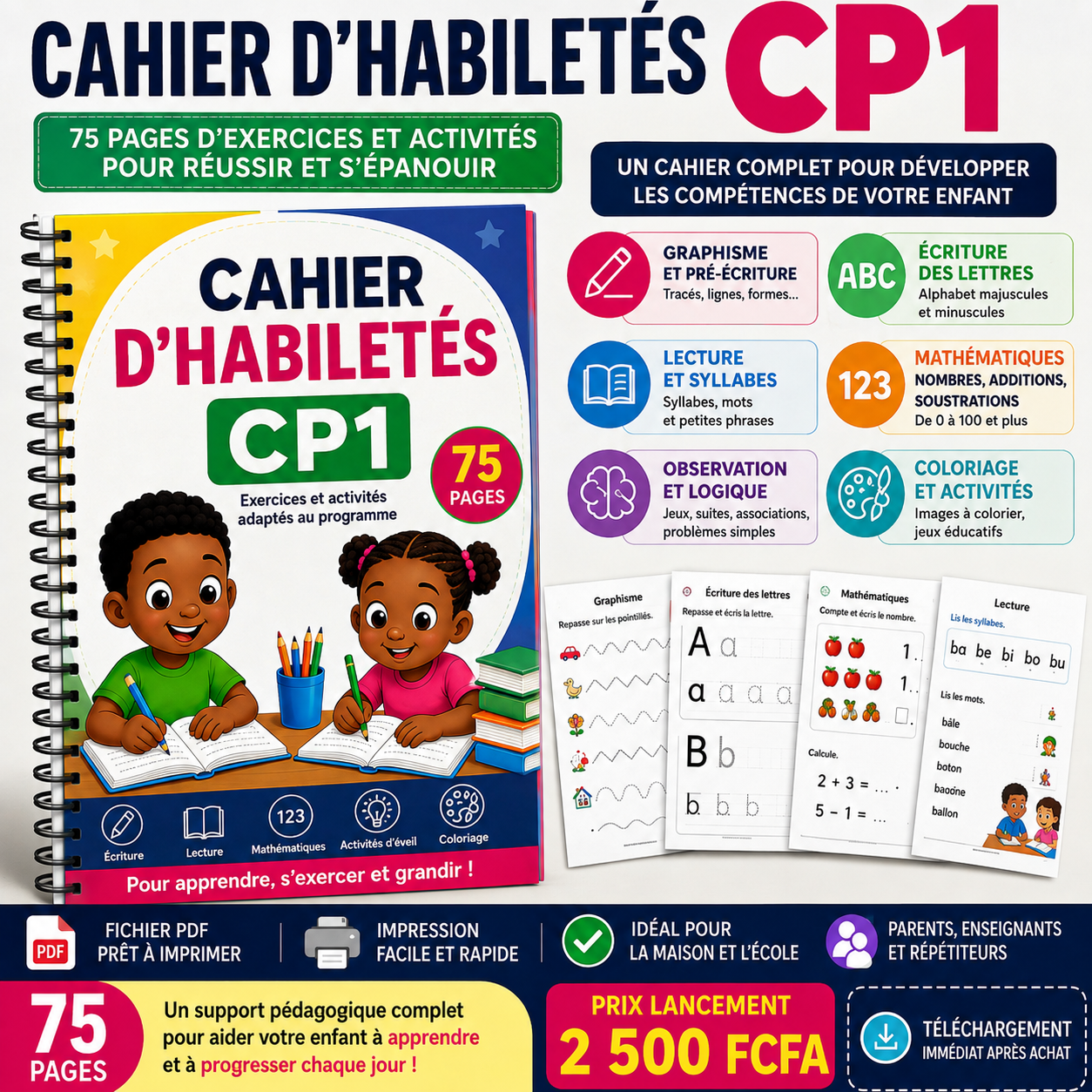MON SUPER CAHIER CP1 – 75 Pages pour Lire, Écrire, Compter et Réussir