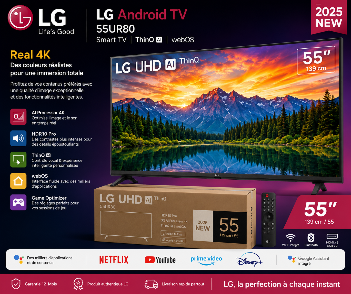 Smart TV LG 55UR80 55", 4K UHD AI, HDR10 Pro & webOS