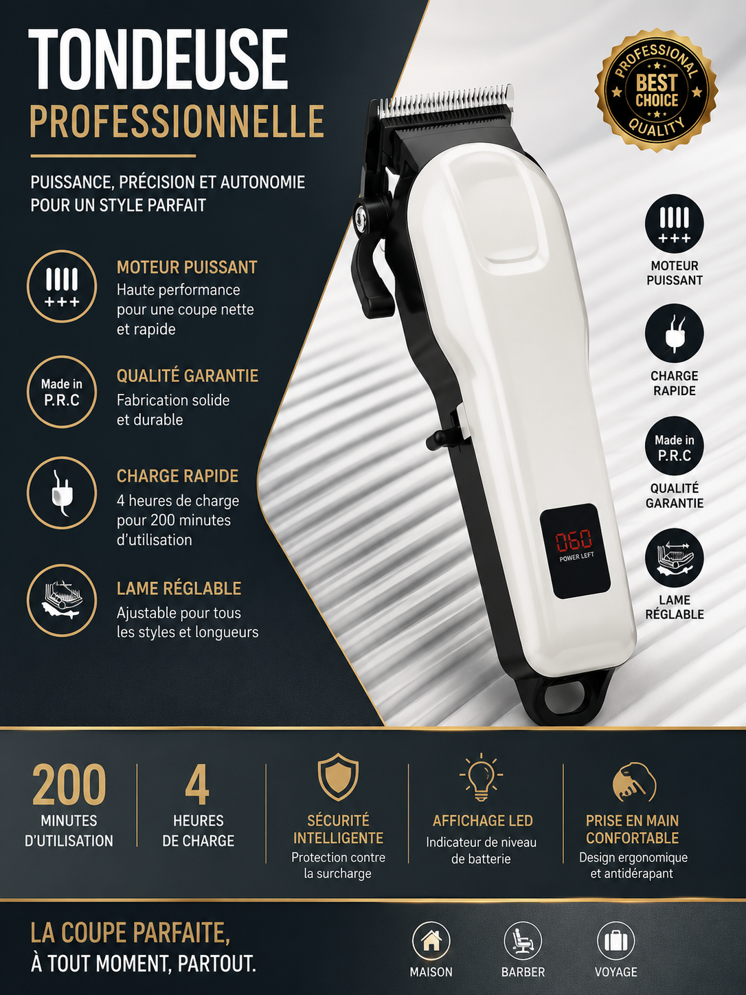 Tondeuse Professionnelle Haute Performance, Précision et Autonomie
