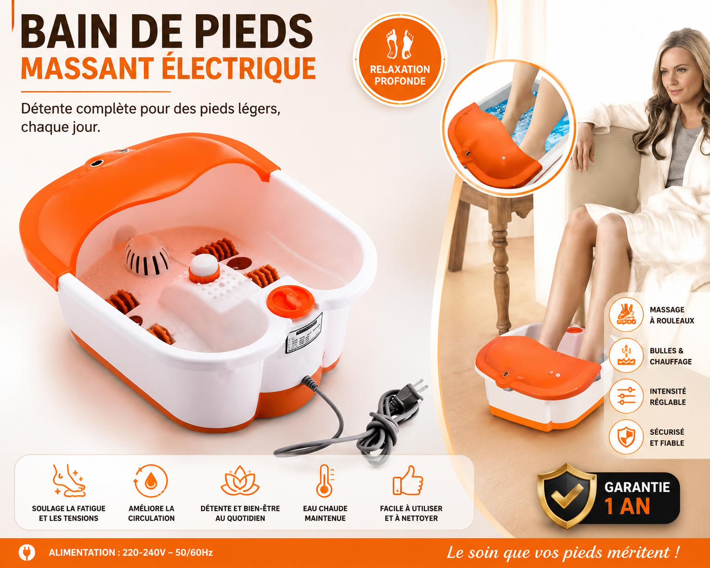 Bain de Pieds Massant Électrique, Relaxation et Bien-être à Domicile