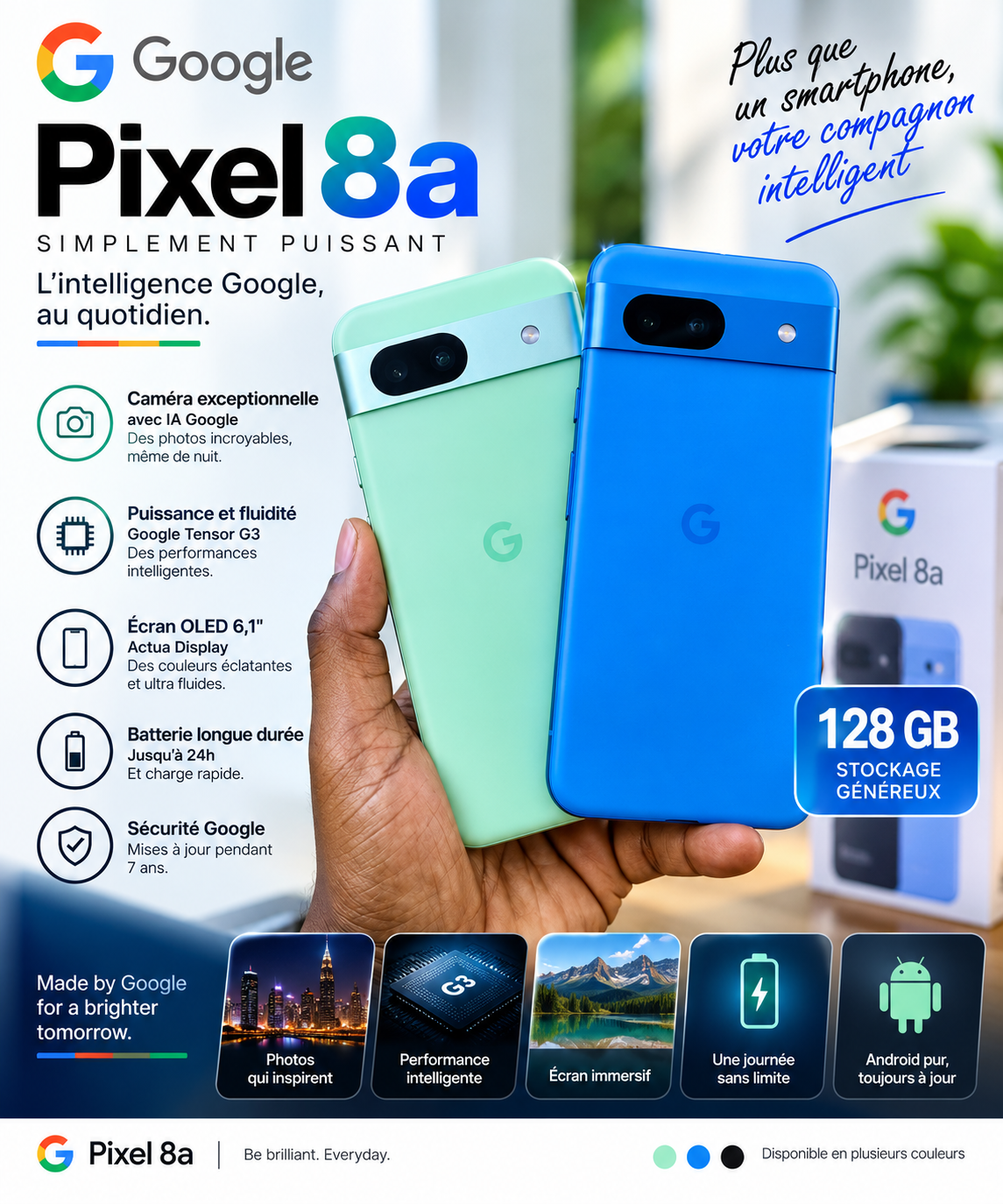 Google Pixel 8a 128 Go, l’intelligence Google au quotidien