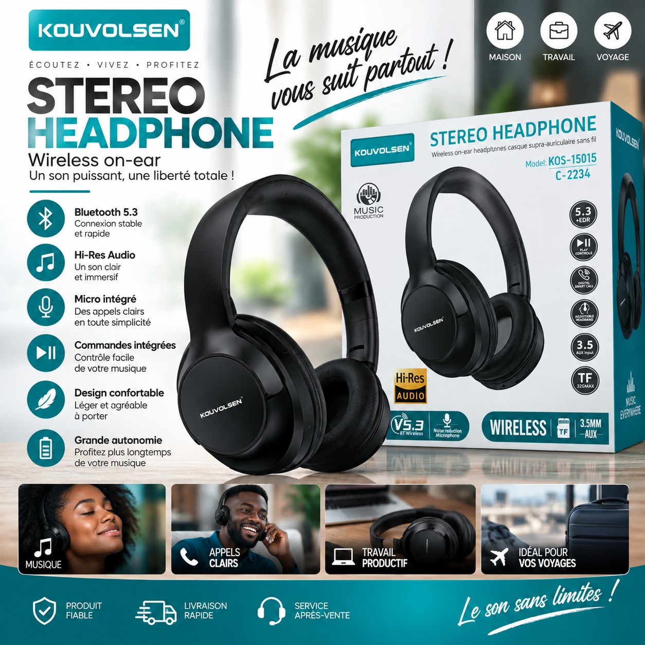 KOUVOLSEN Stereo Headphone, le son puissant en toute liberté