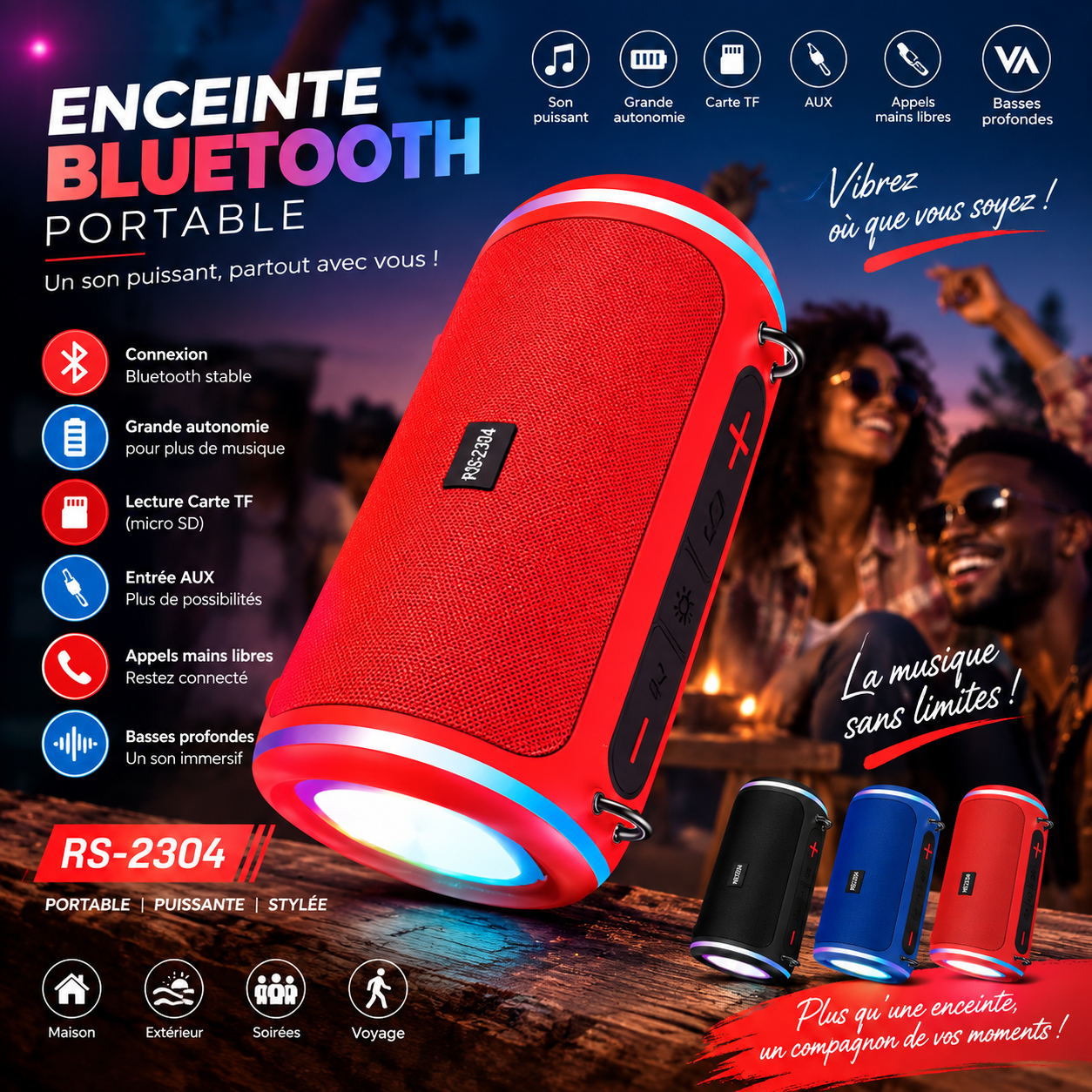 Enceinte Bluetooth Portable RS-2304, la puissance musicale partout avec vous