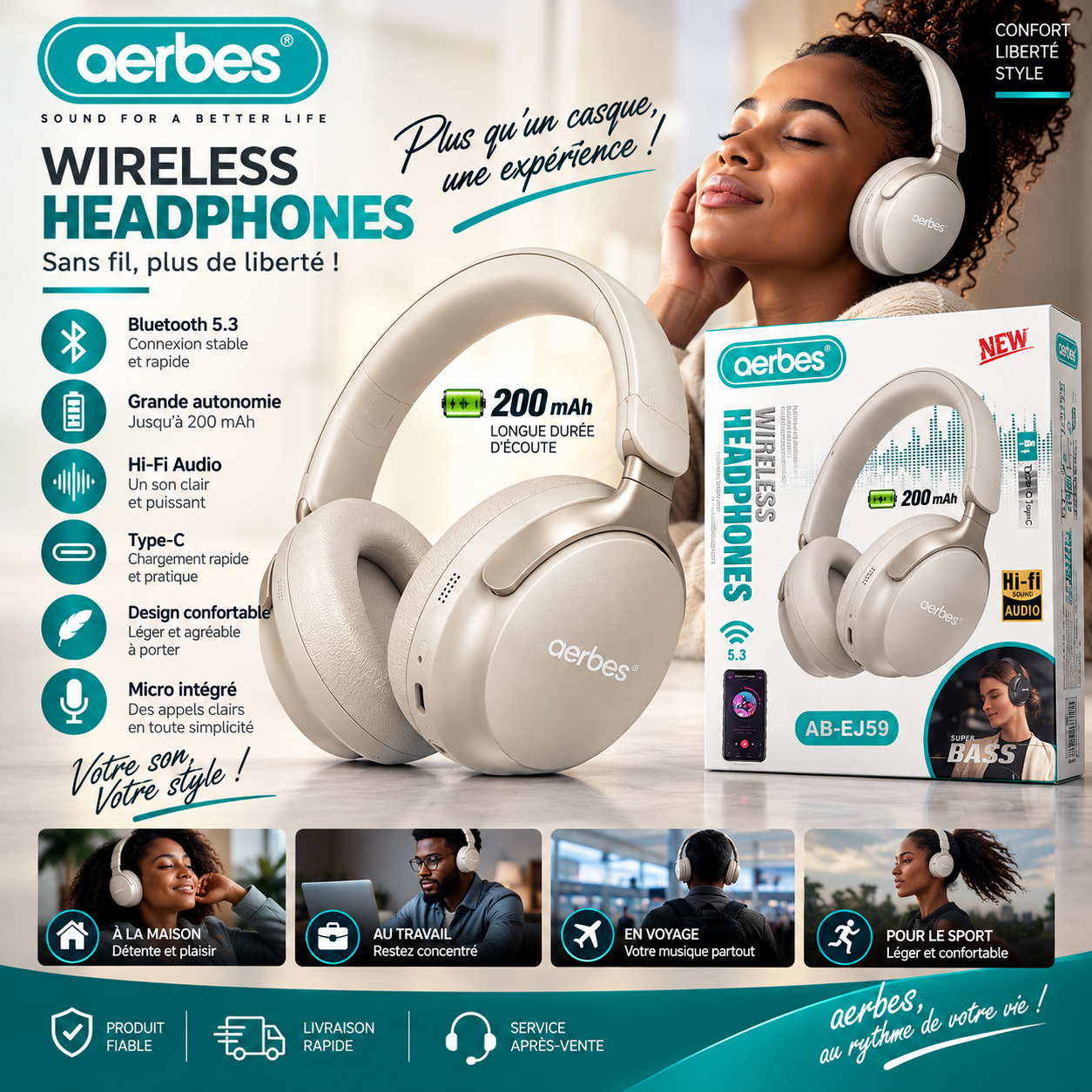 Aerbes Wireless Headphones, le son qui vous accompagne partout