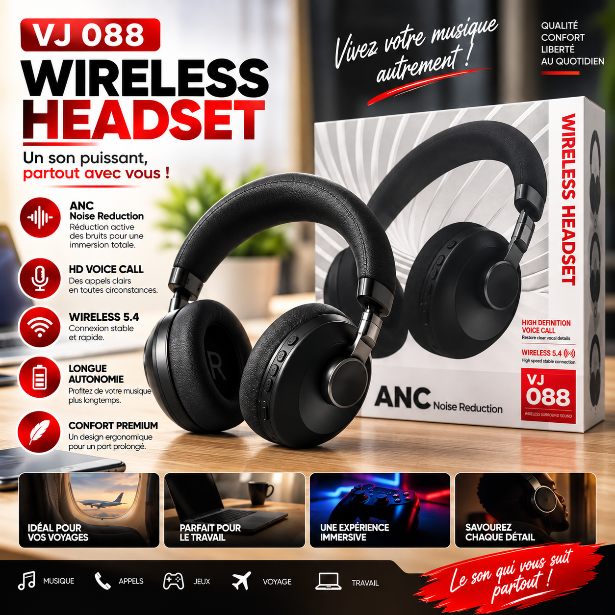 VJ 088 Wireless Headset, le son sans limites