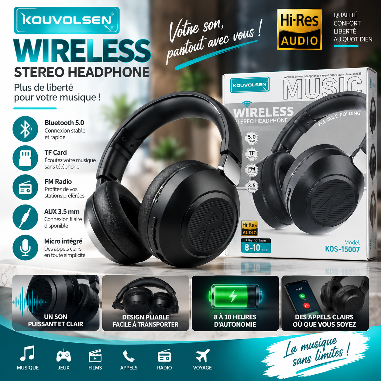 KOUVOLSEN Wireless Stereo, votre musique en toute liberté