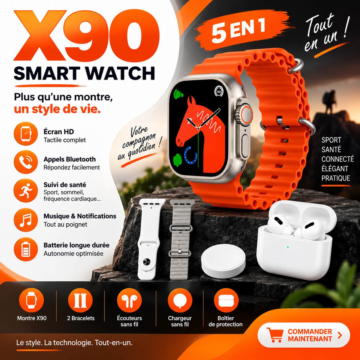 X90 Smart Watch, le style et la technologie tout-en-un !