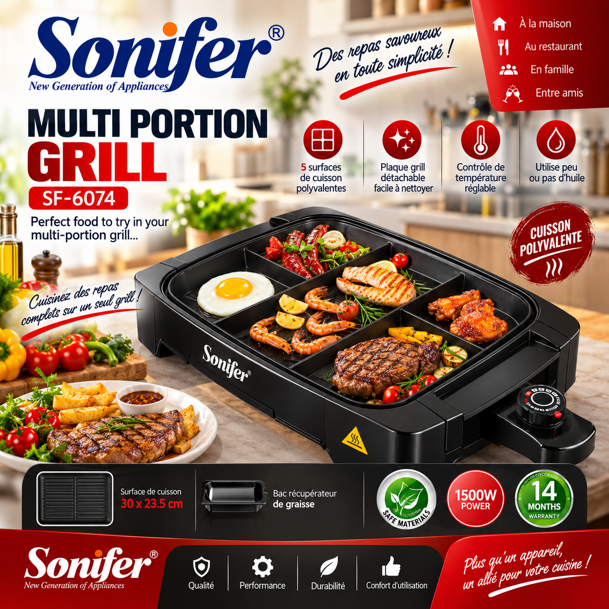 Sonifer SF-6074 : le grill multifonction pour des repas complets et savoureux !