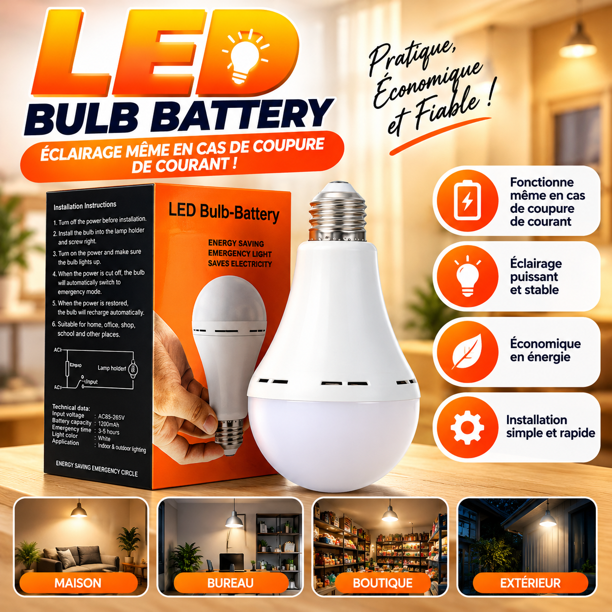 Ampoule LED rechargeable avec batterie intégrée, un éclairage fiable même en cas de coupure de courant